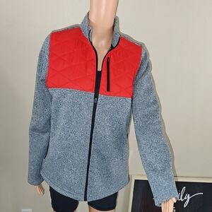 Gray and Red Utility Jacket - Quilted Shoulder Panel